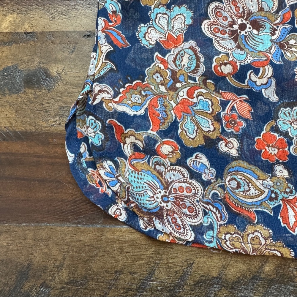 Sheer Fall Paisley Floral Blouse w/ Mother of Pearl Buttons Sz XL Button Sleeve - Picture 8 of 13